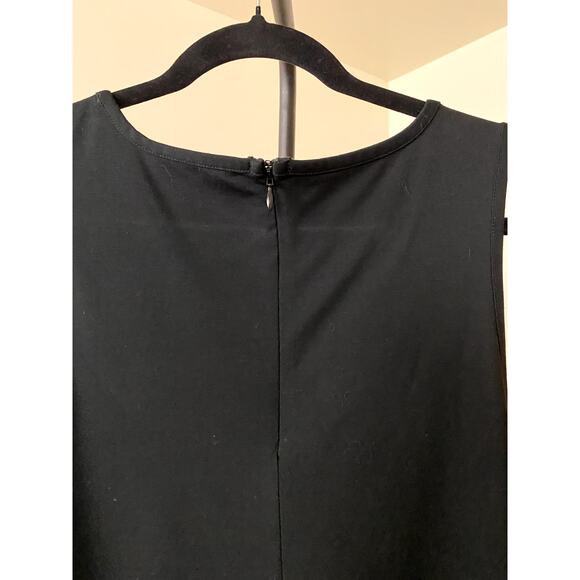 Banana Republic Black Round Neck Stretch Faux Leather Trim Top - Size L (EUC) - Picture 4 of 6